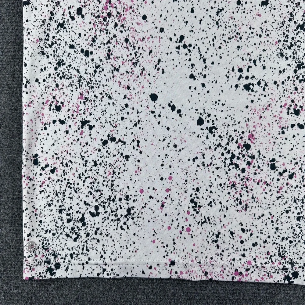 Adidas Polo Shirt Mens L Large White Paint Splatter Pink Black Golf Casual